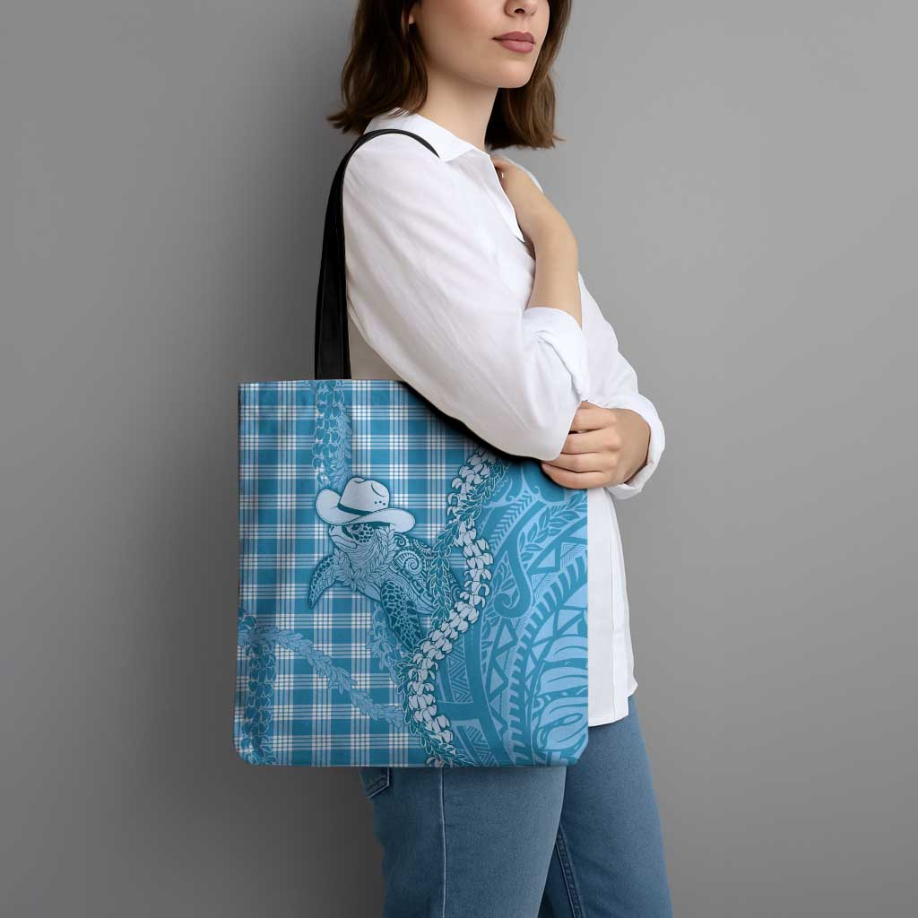 Blue Hawaii Palaka Cowboy Turtle Tote Bag Hawaiian Paniolo Puakenikeni Maile Lei - Polynesian Pride