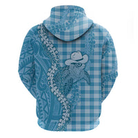 Blue Hawaii Palaka Cowboy Turtle Zip Hoodie Hawaiian Paniolo Puakenikeni Maile Lei - Polynesian Pride