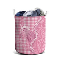 Pink Hawaii Palaka Cowboy Turtle Laundry Basket Hawaiian Paniolo Puakenikeni Maile Lei - Polynesian Pride
