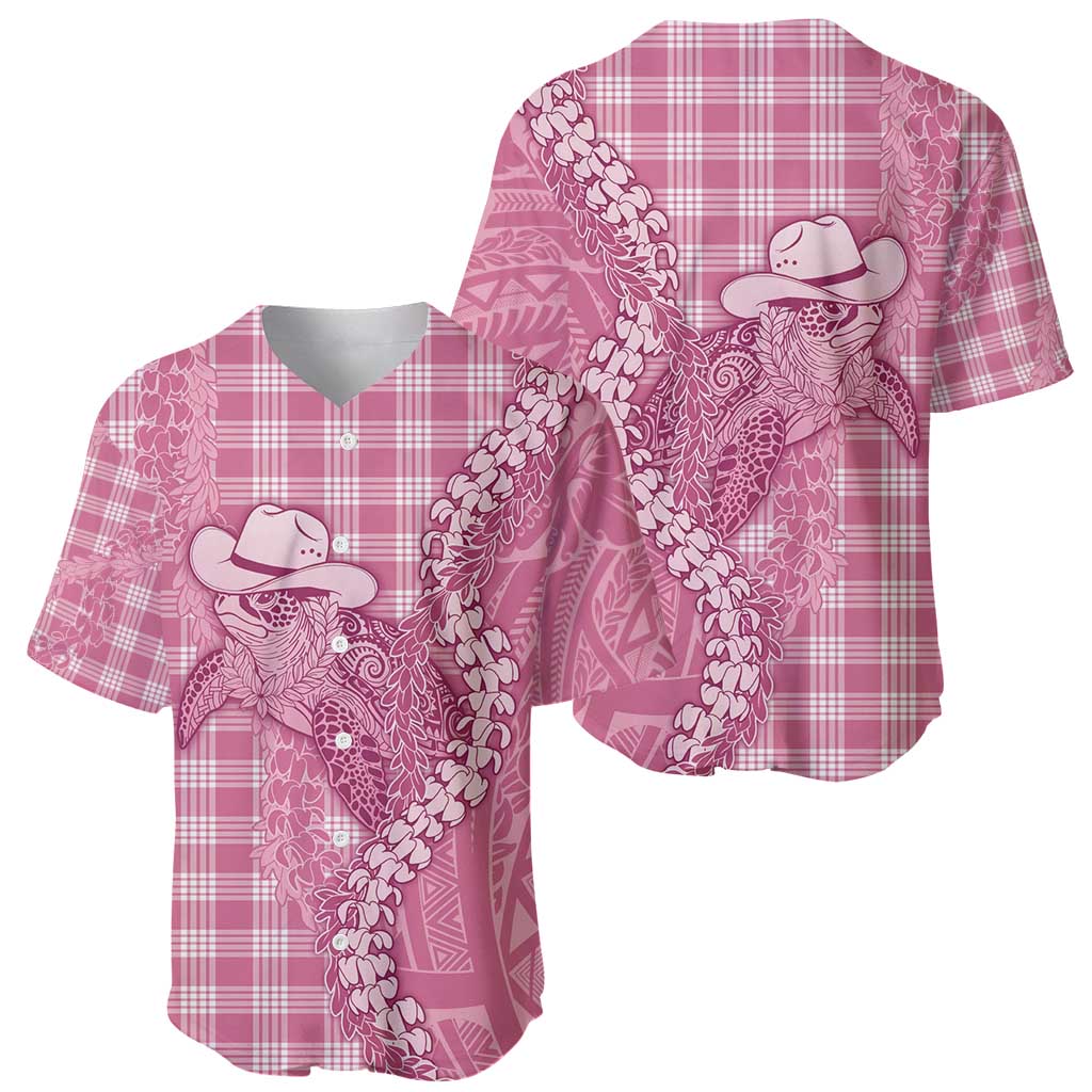 Pink Hawaii Palaka Cowboy Turtle Baseball Jersey Hawaiian Paniolo Puakenikeni Maile Lei - Polynesian Pride