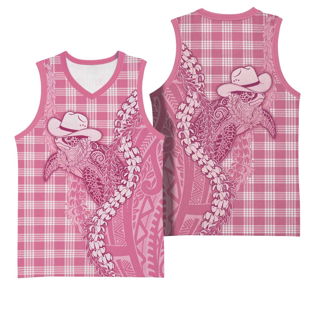 Pink Hawaii Palaka Cowboy Turtle Basketball Jersey Hawaiian Paniolo Puakenikeni Maile Lei - Polynesian Pride
