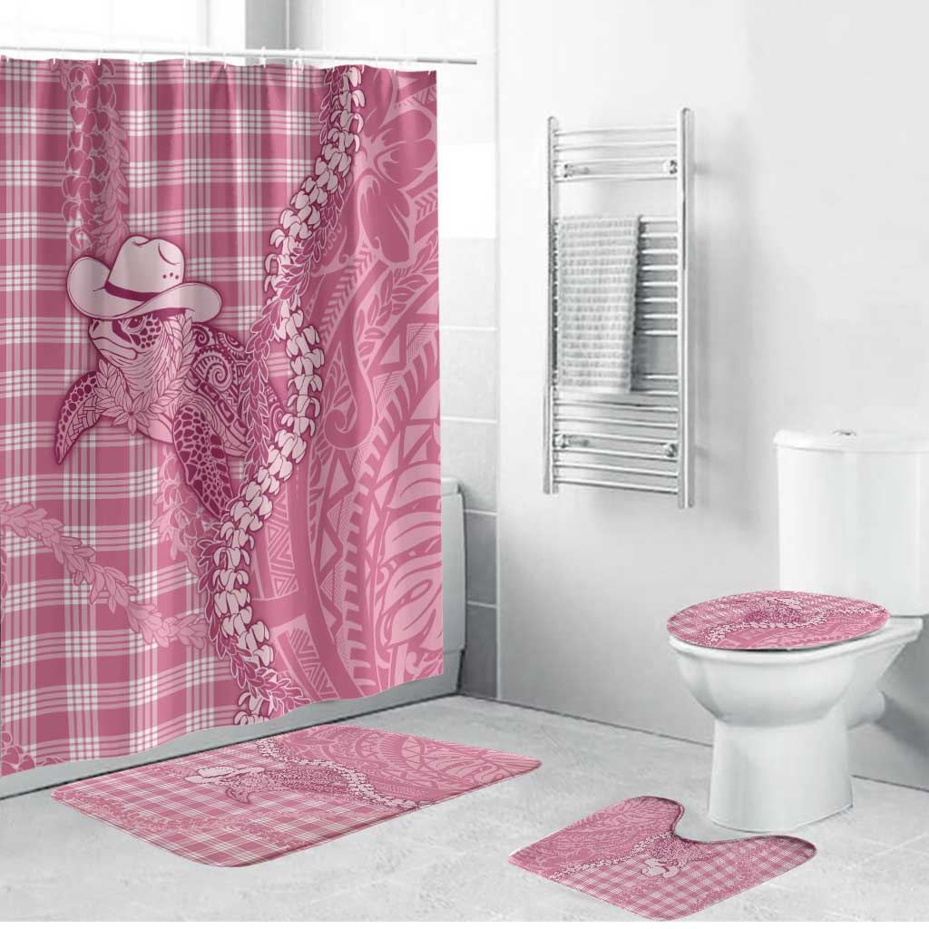 Pink Hawaii Palaka Cowboy Turtle Bathroom Set Hawaiian Paniolo Puakenikeni Maile Lei - Polynesian Pride