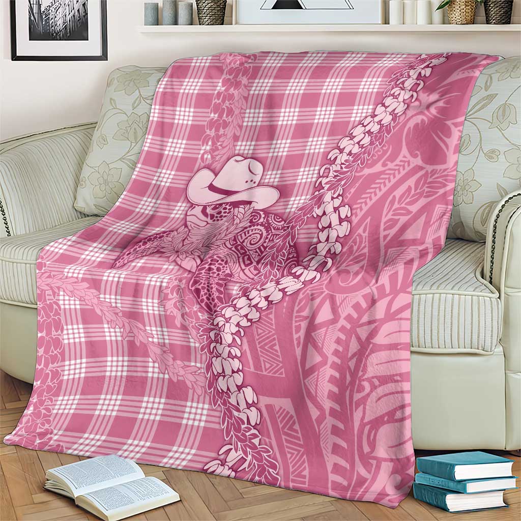 Pink Hawaii Palaka Cowboy Turtle Blanket Hawaiian Paniolo Puakenikeni Maile Lei - Polynesian Pride