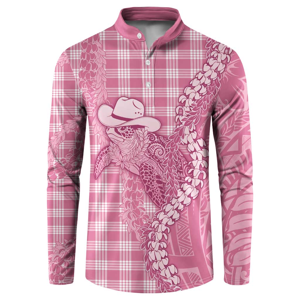 Pink Hawaii Palaka Cowboy Turtle Button Sweatshirt Hawaiian Paniolo Puakenikeni Maile Lei - Polynesian Pride