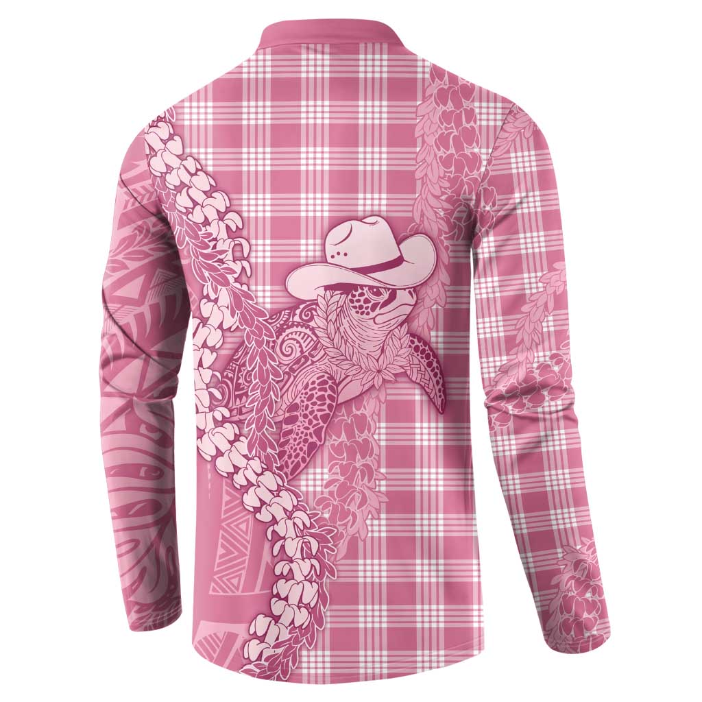 Pink Hawaii Palaka Cowboy Turtle Button Sweatshirt Hawaiian Paniolo Puakenikeni Maile Lei - Polynesian Pride