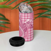 Pink Hawaii Palaka Cowboy Turtle 4 in 1 Can Cooler Tumbler Hawaiian Paniolo Puakenikeni Maile Lei - Polynesian Pride