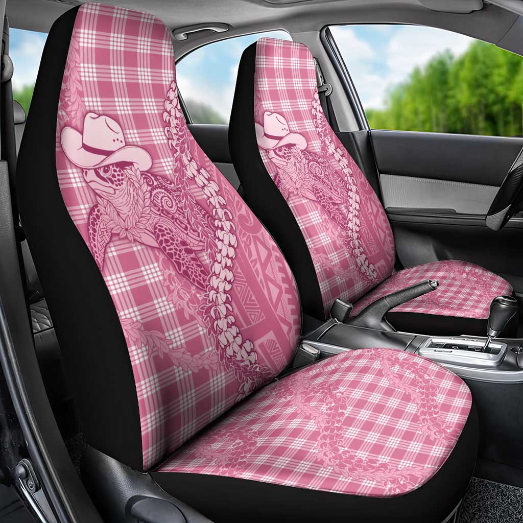 Pink Hawaii Palaka Cowboy Turtle Car Seat Cover Hawaiian Paniolo Puakenikeni Maile Lei - Polynesian Pride