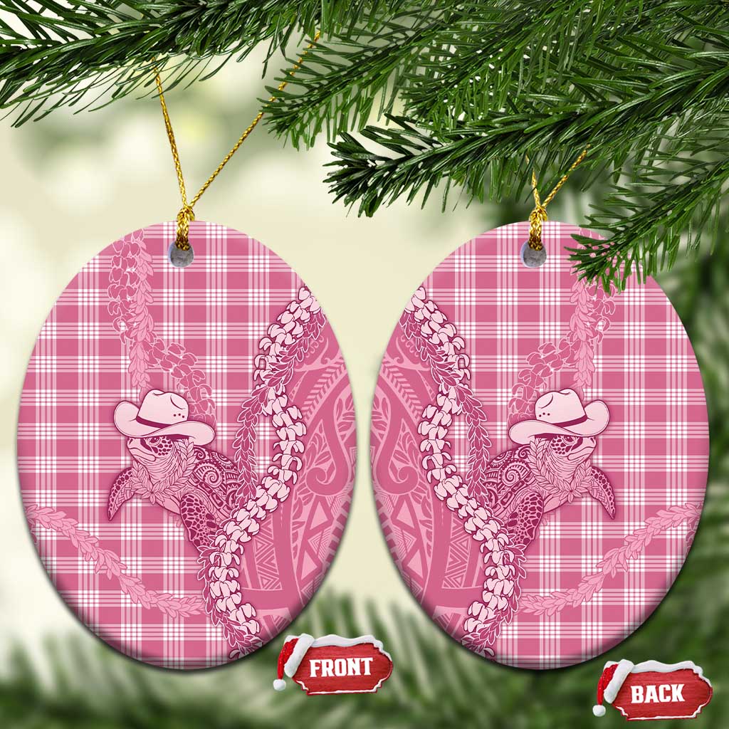 Pink Hawaii Palaka Cowboy Turtle Ceramic Ornament Hawaiian Paniolo Puakenikeni Maile Lei - Polynesian Pride