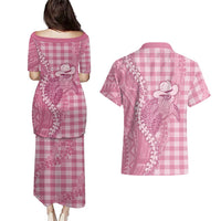 Pink Hawaii Palaka Cowboy Turtle Couples Matching Puletasi and Hawaiian Shirt Hawaiian Paniolo Puakenikeni Maile Lei DT05 - Polynesian Pride