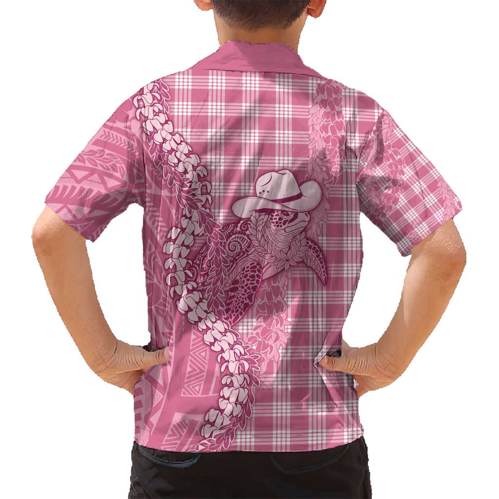 Pink Hawaii Palaka Cowboy Turtle Family Matching Long Sleeve Bodycon Dress and Hawaiian Shirt Hawaiian Paniolo Puakenikeni Maile Lei - Polynesian Pride