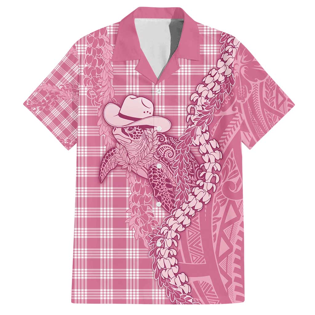 Pink Hawaii Palaka Cowboy Turtle Family Matching Long Sleeve Bodycon Dress and Hawaiian Shirt Hawaiian Paniolo Puakenikeni Maile Lei - Polynesian Pride