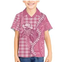 Pink Hawaii Palaka Cowboy Turtle Family Matching Mermaid Dress and Hawaiian Shirt Hawaiian Paniolo Puakenikeni Maile Lei - Polynesian Pride