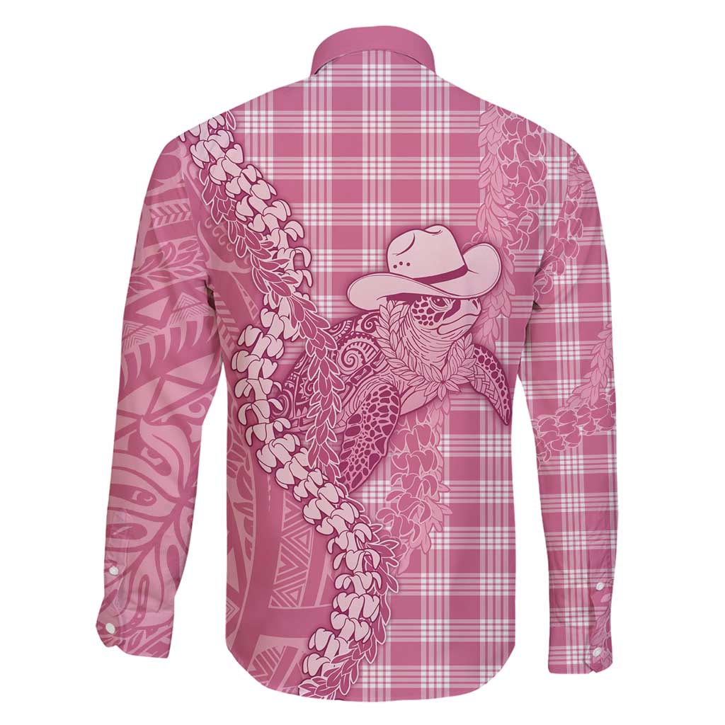 Pink Hawaii Palaka Cowboy Turtle Family Matching Off Shoulder Short Dress and Hawaiian Shirt Hawaiian Paniolo Puakenikeni Maile Lei - Polynesian Pride