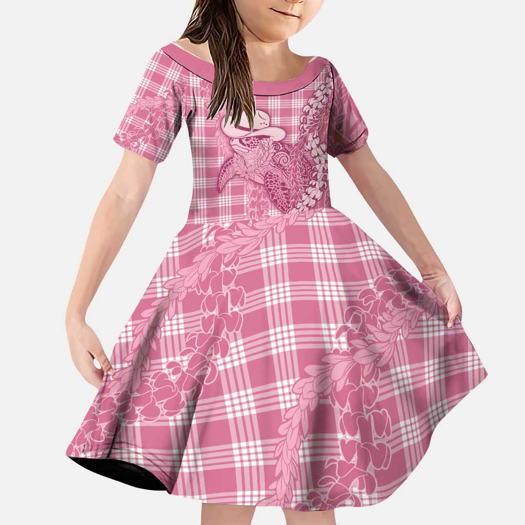 Pink Hawaii Palaka Cowboy Turtle Family Matching Puletasi and Hawaiian Shirt Hawaiian Paniolo Puakenikeni Maile Lei DT05 Daughter's Dress Pink - Polynesian Pride