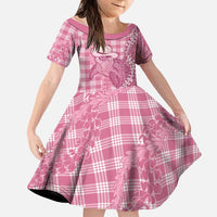 Pink Hawaii Palaka Cowboy Turtle Family Matching Puletasi and Hawaiian Shirt Hawaiian Paniolo Puakenikeni Maile Lei DT05 Daughter's Dress Pink - Polynesian Pride