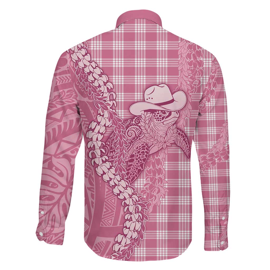 Pink Hawaii Palaka Cowboy Turtle Family Matching Puletasi and Hawaiian Shirt Hawaiian Paniolo Puakenikeni Maile Lei DT05 - Polynesian Pride