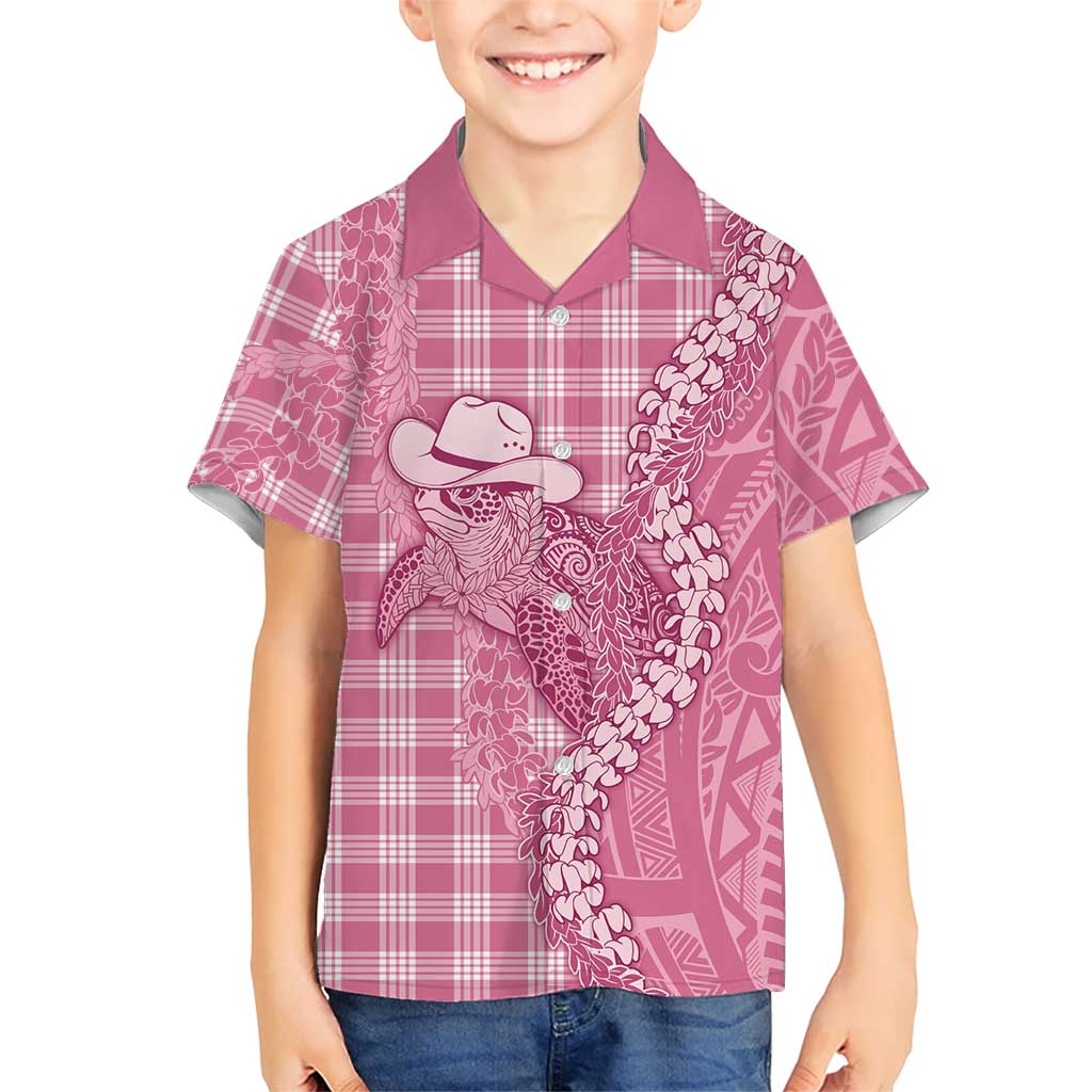 Pink Hawaii Palaka Cowboy Turtle Family Matching Puletasi and Hawaiian Shirt Hawaiian Paniolo Puakenikeni Maile Lei DT05 Son's Shirt Pink - Polynesian Pride