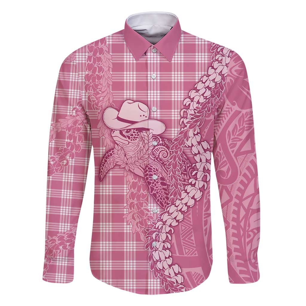 Pink Hawaii Palaka Cowboy Turtle Family Matching Short Sleeve Bodycon Dress and Hawaiian Shirt Hawaiian Paniolo Puakenikeni Maile Lei - Polynesian Pride