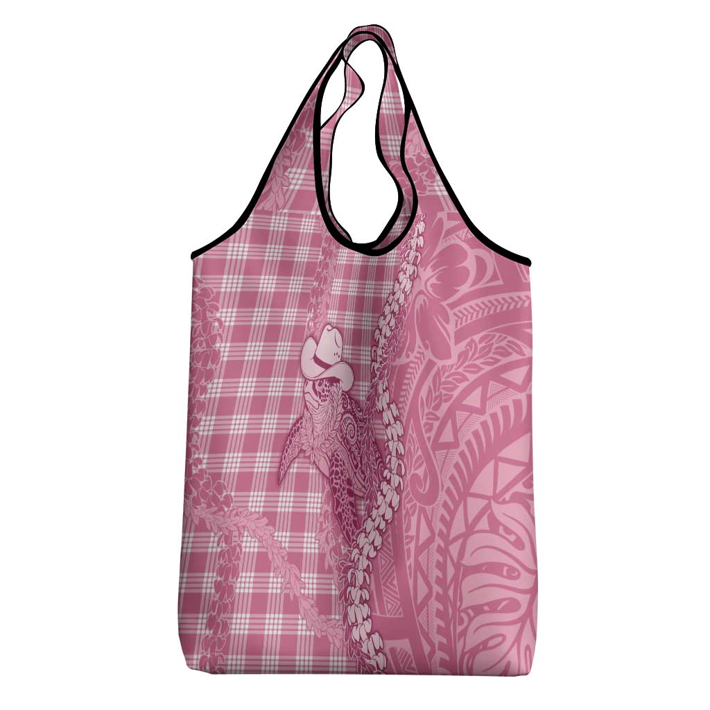 Pink Hawaii Palaka Cowboy Turtle Grocery Bag Hawaiian Paniolo Puakenikeni Maile Lei - Polynesian Pride