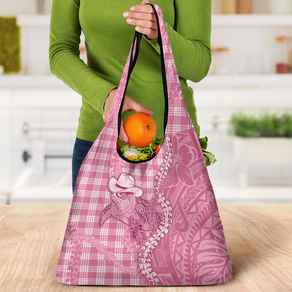 Pink Hawaii Palaka Cowboy Turtle Grocery Bag Hawaiian Paniolo Puakenikeni Maile Lei - Polynesian Pride