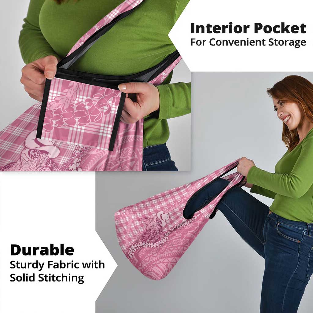 Pink Hawaii Palaka Cowboy Turtle Grocery Bag Hawaiian Paniolo Puakenikeni Maile Lei - Polynesian Pride