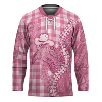 Pink Hawaii Palaka Cowboy Turtle Hockey Jersey Hawaiian Paniolo Puakenikeni Maile Lei - Polynesian Pride