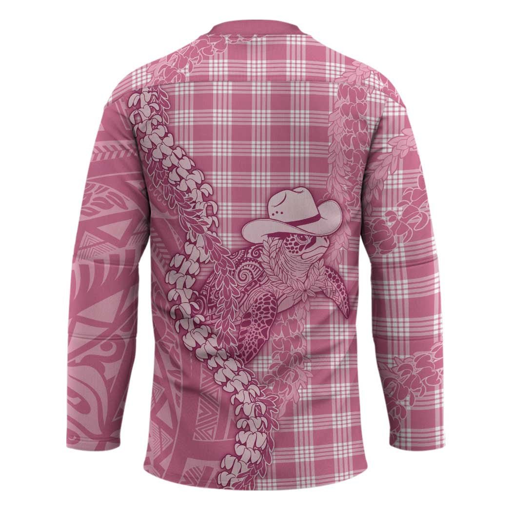 Pink Hawaii Palaka Cowboy Turtle Hockey Jersey Hawaiian Paniolo Puakenikeni Maile Lei - Polynesian Pride