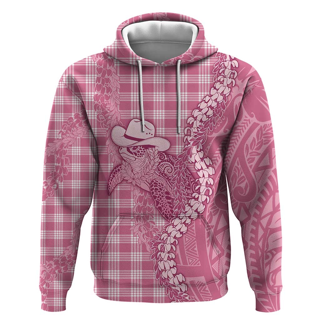 Pink Hawaii Palaka Cowboy Turtle Hoodie Hawaiian Paniolo Puakenikeni Maile Lei - Polynesian Pride
