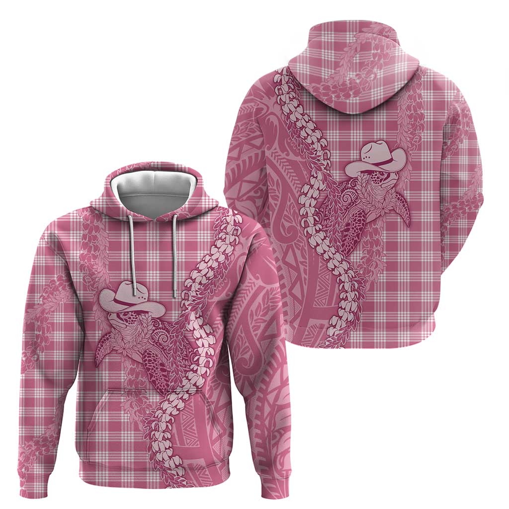 Pink Hawaii Palaka Cowboy Turtle Hoodie Hawaiian Paniolo Puakenikeni Maile Lei - Polynesian Pride
