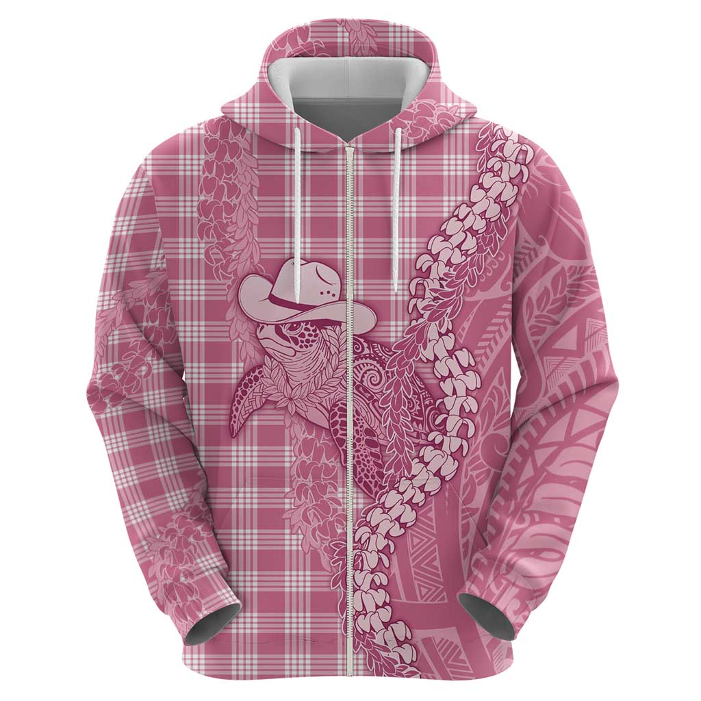 Pink Hawaii Palaka Cowboy Turtle Hoodie Hawaiian Paniolo Puakenikeni Maile Lei - Polynesian Pride