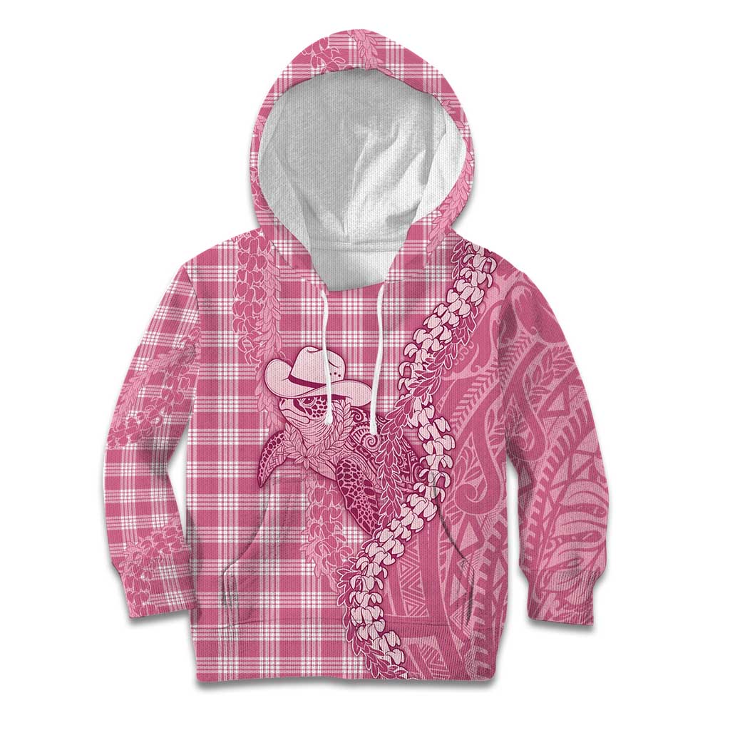 Pink Hawaii Palaka Cowboy Turtle Kid Hoodie Hawaiian Paniolo Puakenikeni Maile Lei - Polynesian Pride