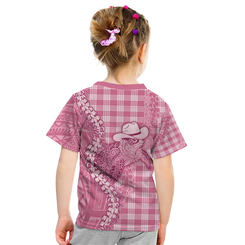 Pink Hawaii Palaka Cowboy Turtle Kid T Shirt Hawaiian Paniolo Puakenikeni Maile Lei - Polynesian Pride