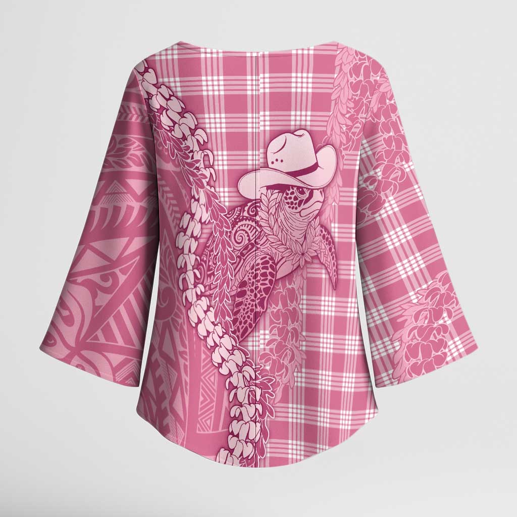 Pink Hawaii Palaka Cowboy Turtle Kimono Sleeve Blouse Hawaiian Paniolo Puakenikeni Maile Lei - Polynesian Pride