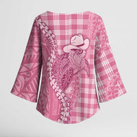 Pink Hawaii Palaka Cowboy Turtle Kimono Sleeve Blouse Hawaiian Paniolo Puakenikeni Maile Lei - Polynesian Pride