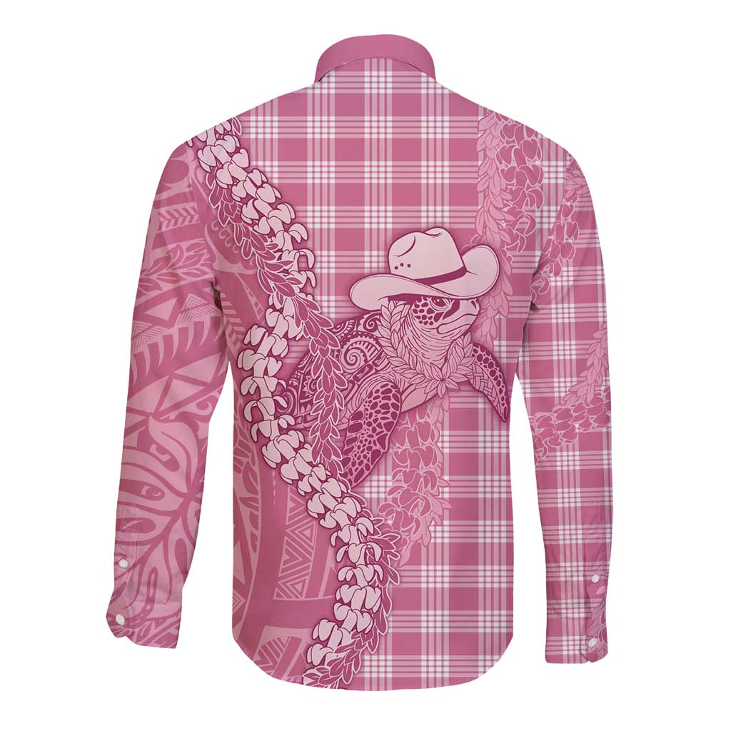 Pink Hawaii Palaka Cowboy Turtle Long Sleeve Button Shirt Hawaiian Paniolo Puakenikeni Maile Lei - Polynesian Pride
