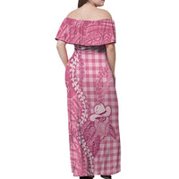 Pink Hawaii Palaka Cowboy Turtle Off Shoulder Maxi Dress Hawaiian Paniolo Puakenikeni Maile Lei - Polynesian Pride