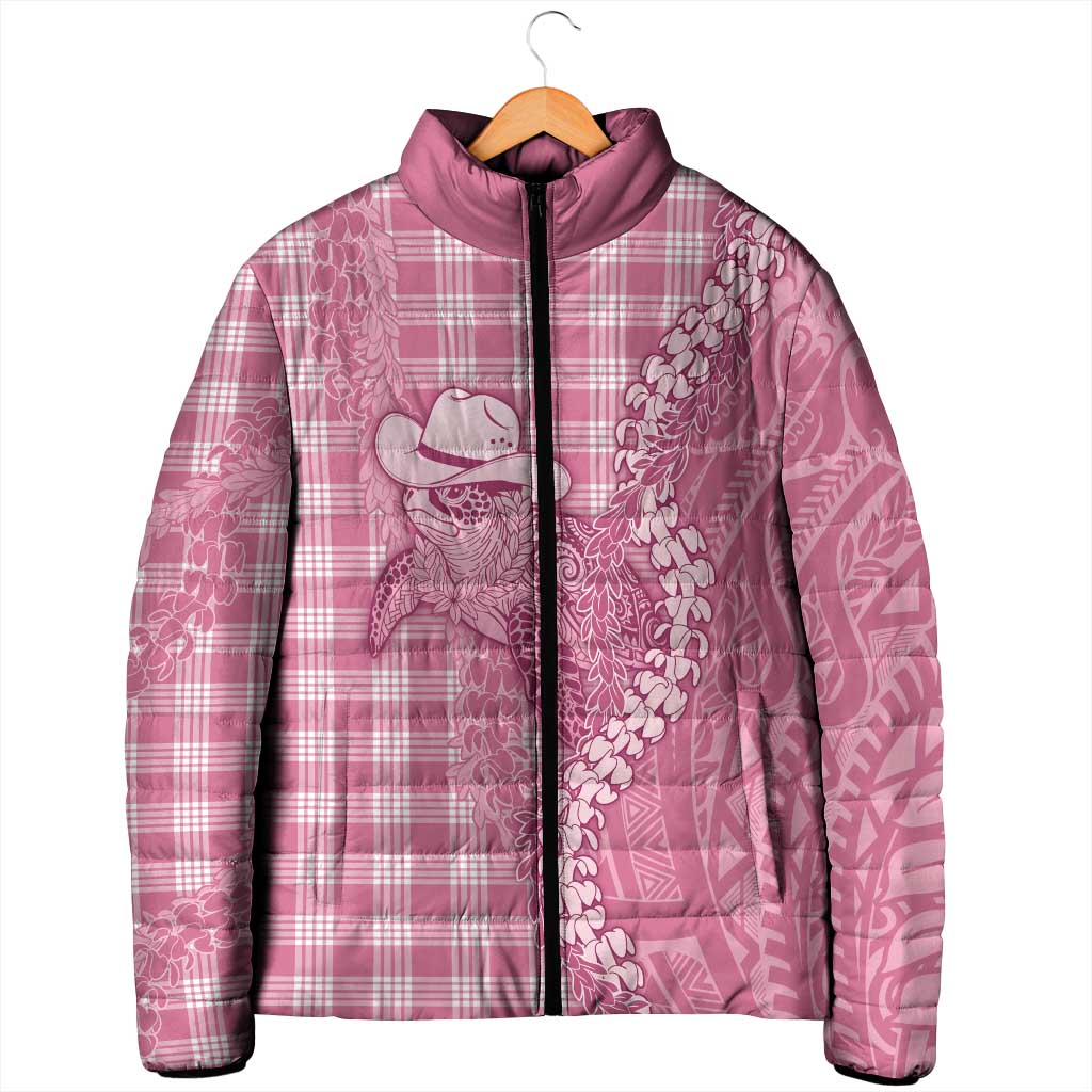 Pink Hawaii Palaka Cowboy Turtle Padded Jacket Hawaiian Paniolo Puakenikeni Maile Lei - Polynesian Pride