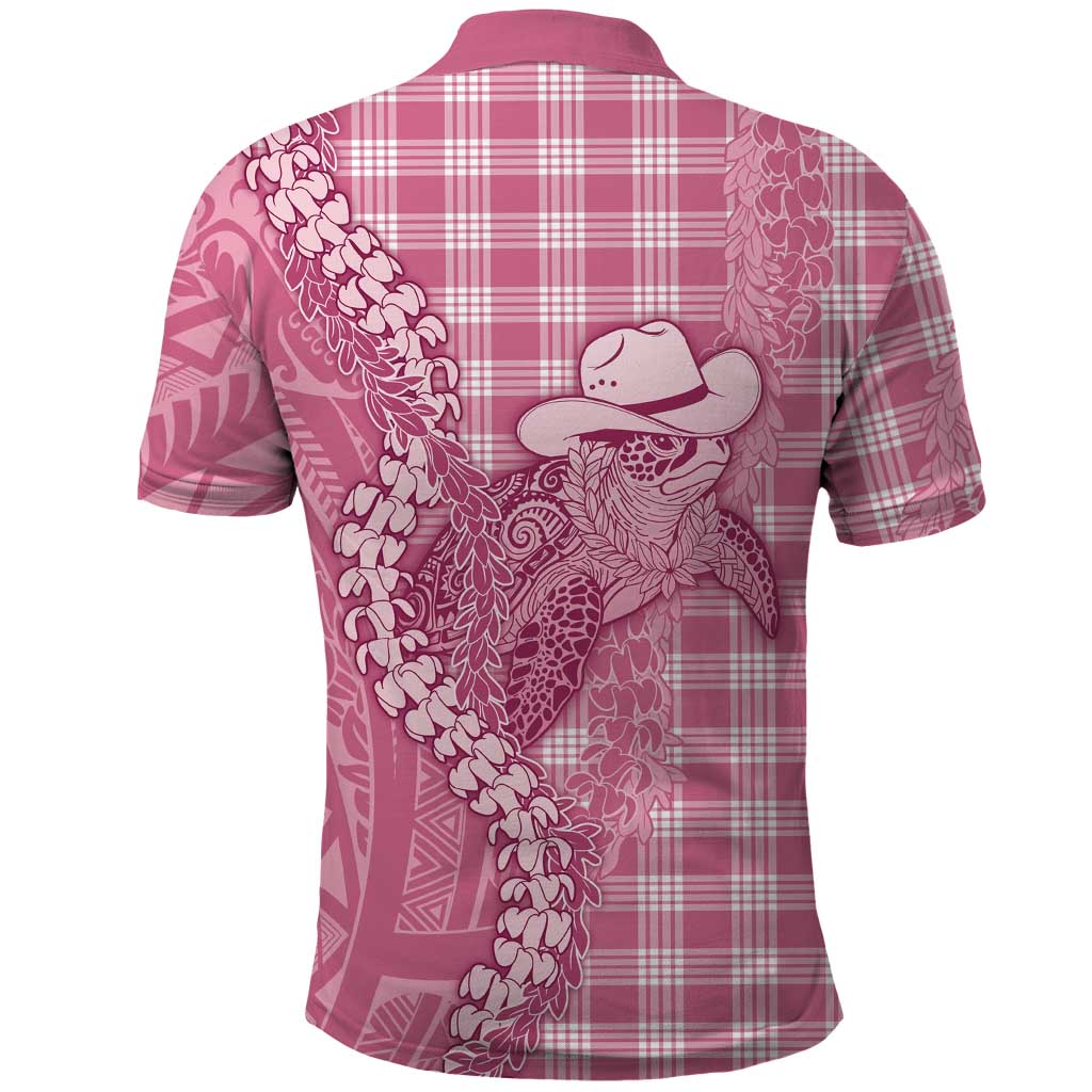 Pink Hawaii Palaka Cowboy Turtle Polo Shirt Hawaiian Paniolo Puakenikeni Maile Lei - Polynesian Pride