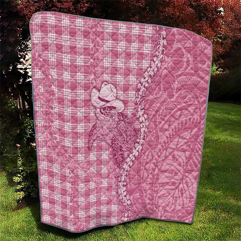 Pink Hawaii Palaka Cowboy Turtle Quilt Hawaiian Paniolo Puakenikeni Maile Lei - Polynesian Pride