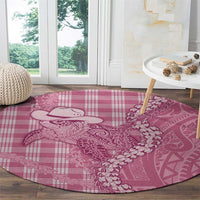 Pink Hawaii Palaka Cowboy Turtle Round Carpet Hawaiian Paniolo Puakenikeni Maile Lei - Polynesian Pride