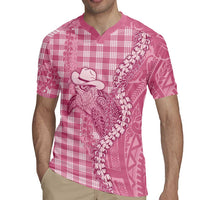 Pink Hawaii Palaka Cowboy Turtle Rugby Jersey Hawaiian Paniolo Puakenikeni Maile Lei - Polynesian Pride