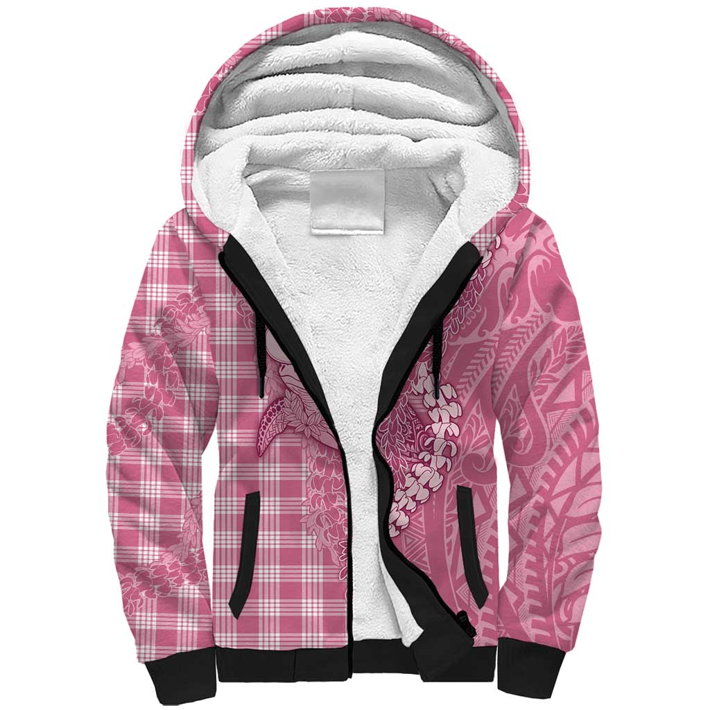 Pink Hawaii Palaka Cowboy Turtle Sherpa Hoodie Hawaiian Paniolo Puakenikeni Maile Lei - Polynesian Pride