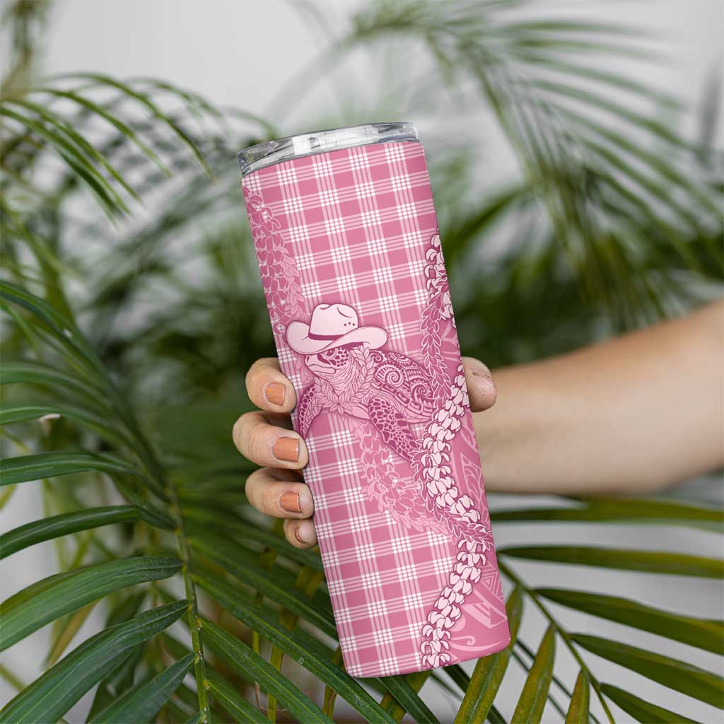 Pink Hawaii Palaka Cowboy Turtle Skinny Tumbler Hawaiian Paniolo Puakenikeni Maile Lei - Polynesian Pride