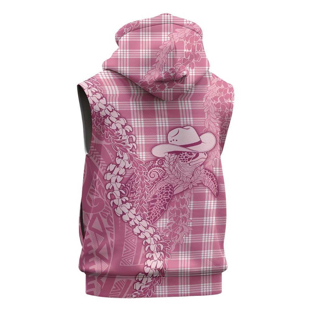 Pink Hawaii Palaka Cowboy Turtle Sleeveless Hoodie Hawaiian Paniolo Puakenikeni Maile Lei - Polynesian Pride