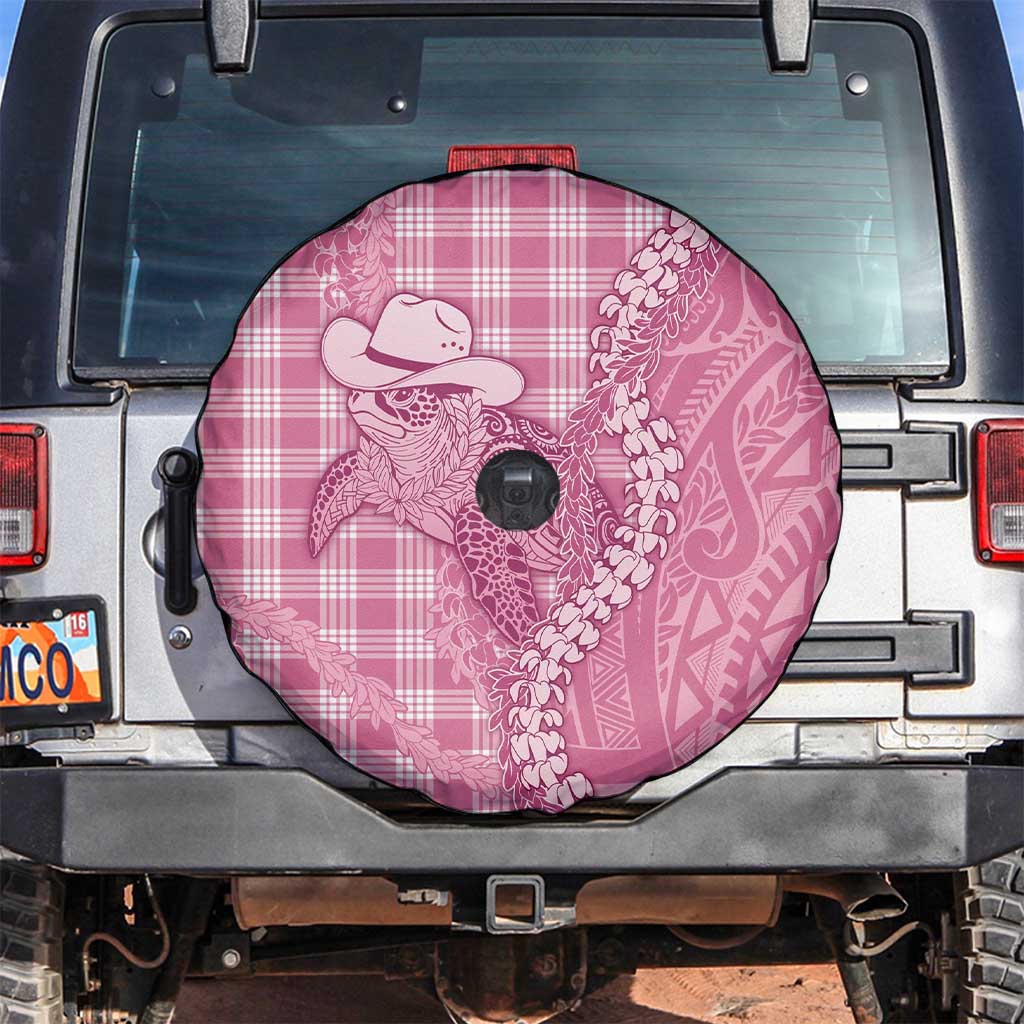 Pink Hawaii Palaka Cowboy Turtle Spare Tire Cover Hawaiian Paniolo Puakenikeni Maile Lei - Polynesian Pride
