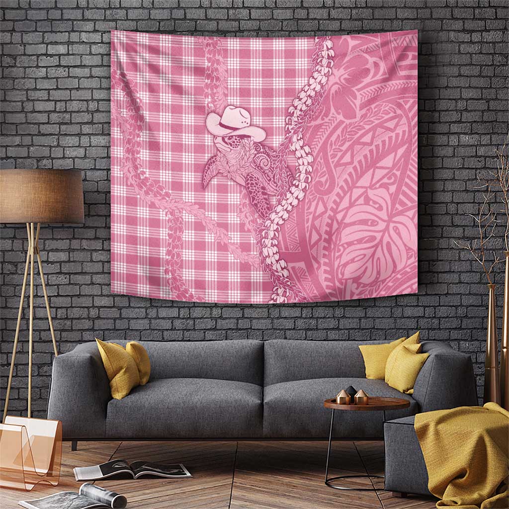 Pink Hawaii Palaka Cowboy Turtle Tapestry Hawaiian Paniolo Puakenikeni Maile Lei - Polynesian Pride