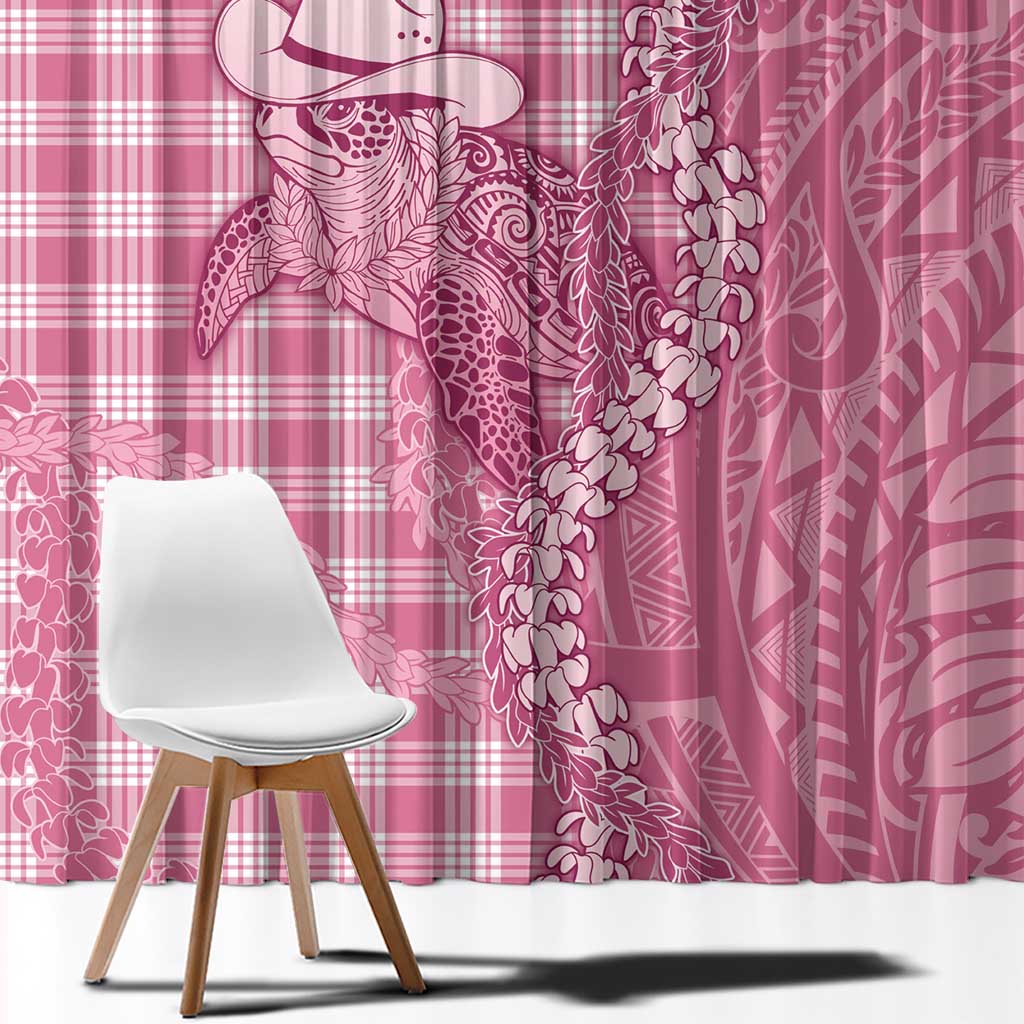 Pink Hawaii Palaka Cowboy Turtle Window Curtain Hawaiian Paniolo Puakenikeni Maile Lei - Polynesian Pride