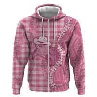Pink Hawaii Palaka Cowboy Turtle Zip Hoodie Hawaiian Paniolo Puakenikeni Maile Lei - Polynesian Pride