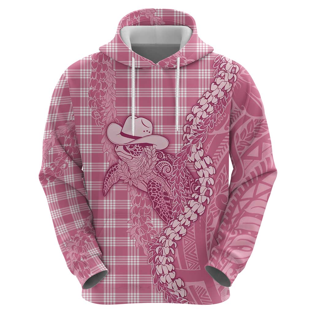 Pink Hawaii Palaka Cowboy Turtle Zip Hoodie Hawaiian Paniolo Puakenikeni Maile Lei - Polynesian Pride