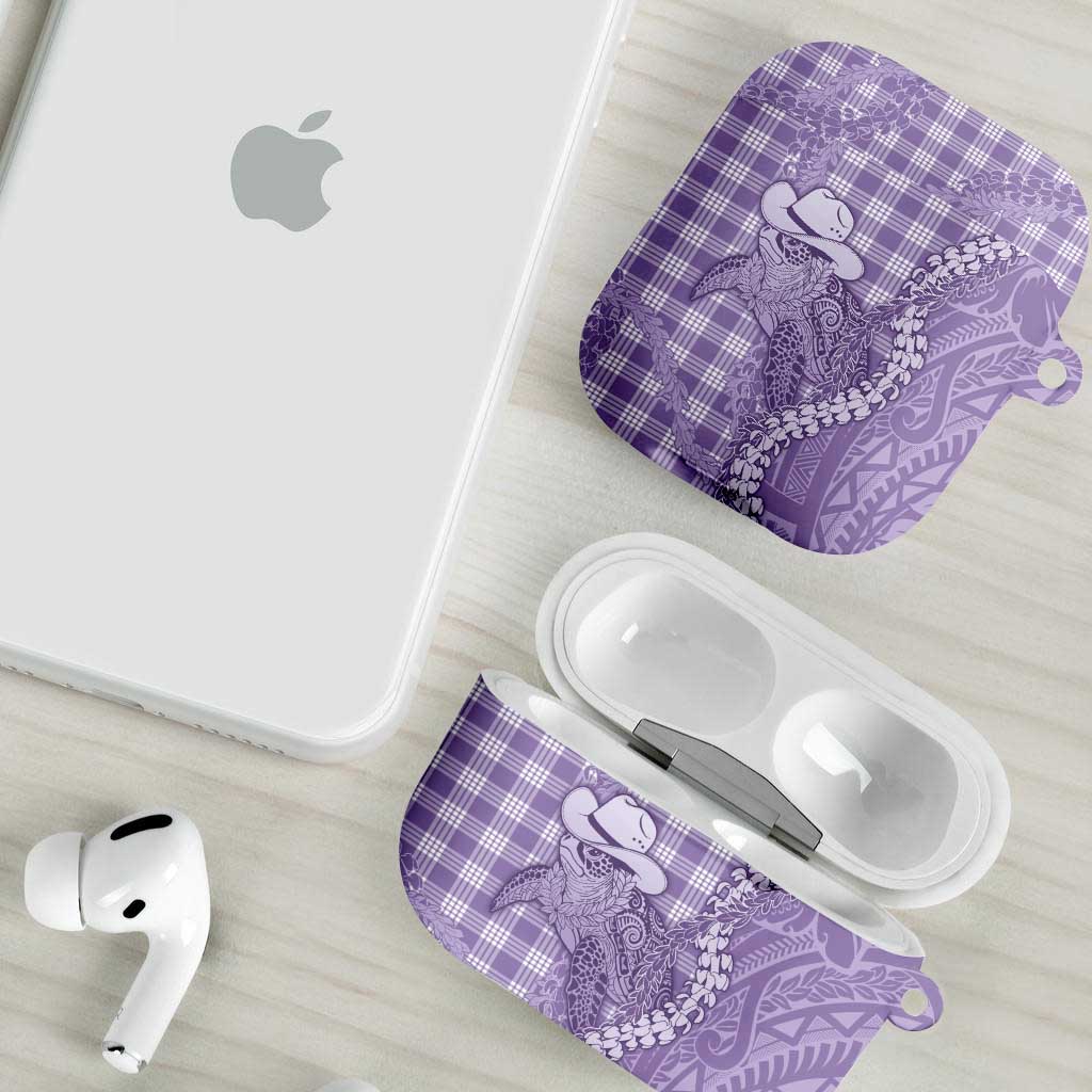 Purple Hawaii Palaka Cowboy Turtle AirPods Case Hawaiian Paniolo Puakenikeni Maile Lei - Polynesian Pride